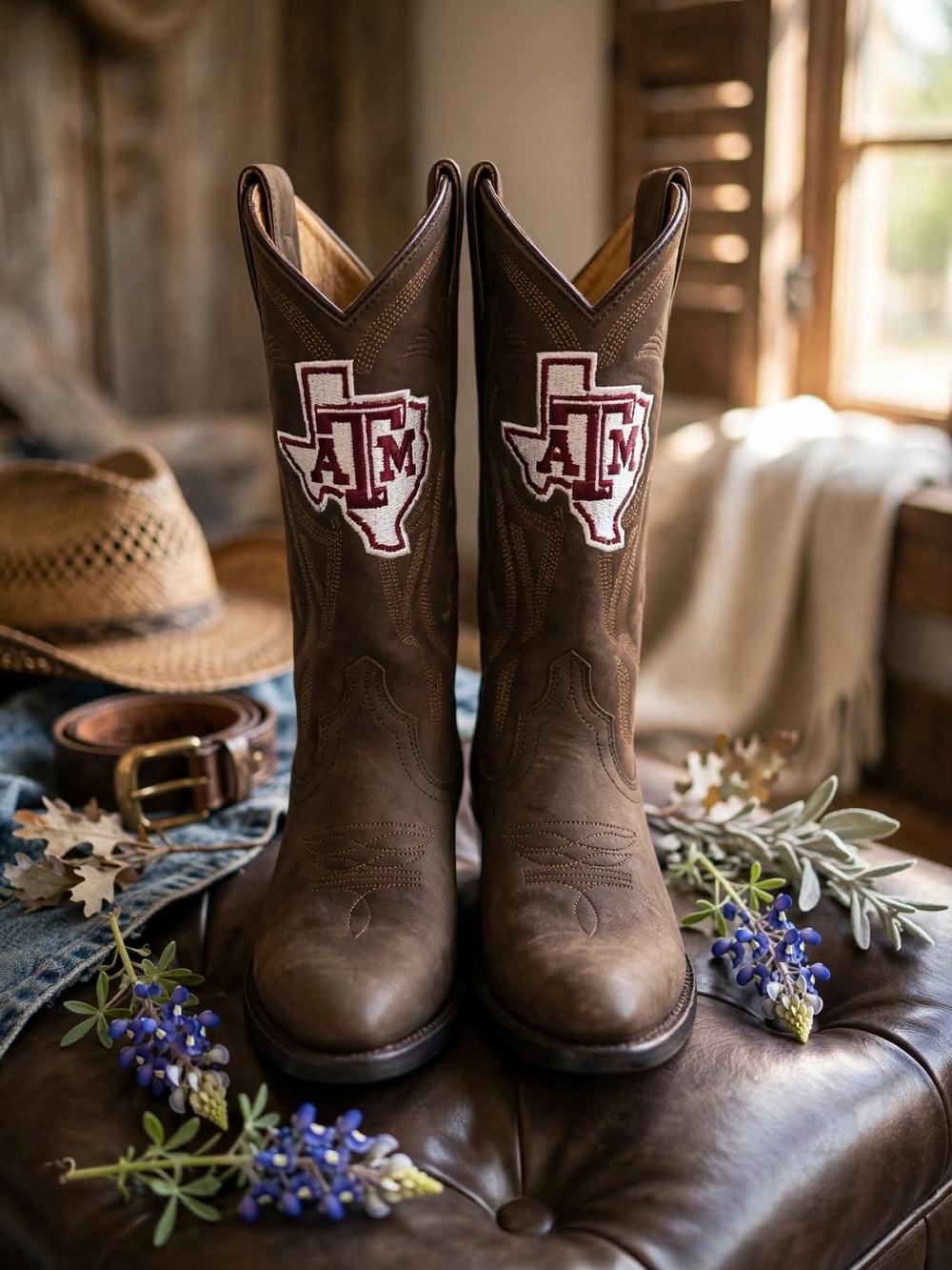 Texas A&M Brown Leather Cowboy Boots - Brown